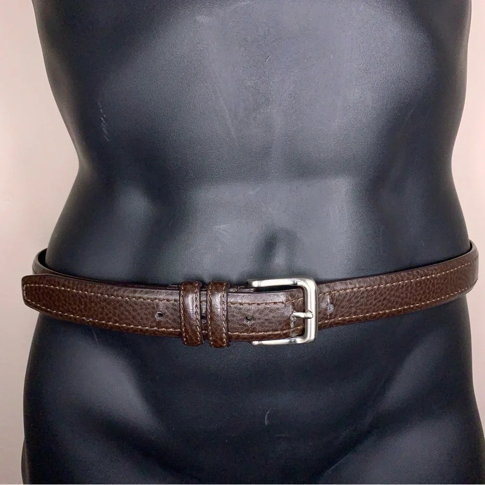 Size 36 Brown Leather Bonded Belt Classic Mens Silver Buckle Pebbled Leather